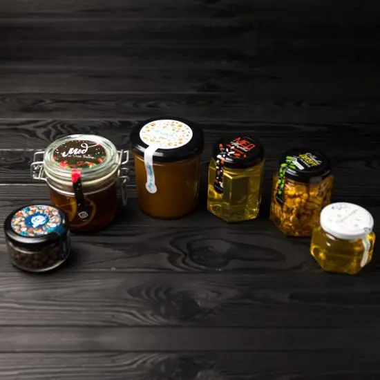 Branded jars with honey