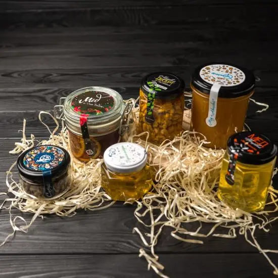 Branded jars with honey