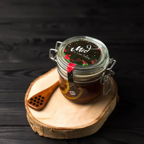 Branded jars with honey