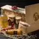 Gift set "Ukrainian delicacies L": liqueur, smoked meats, preserves in a wooden box